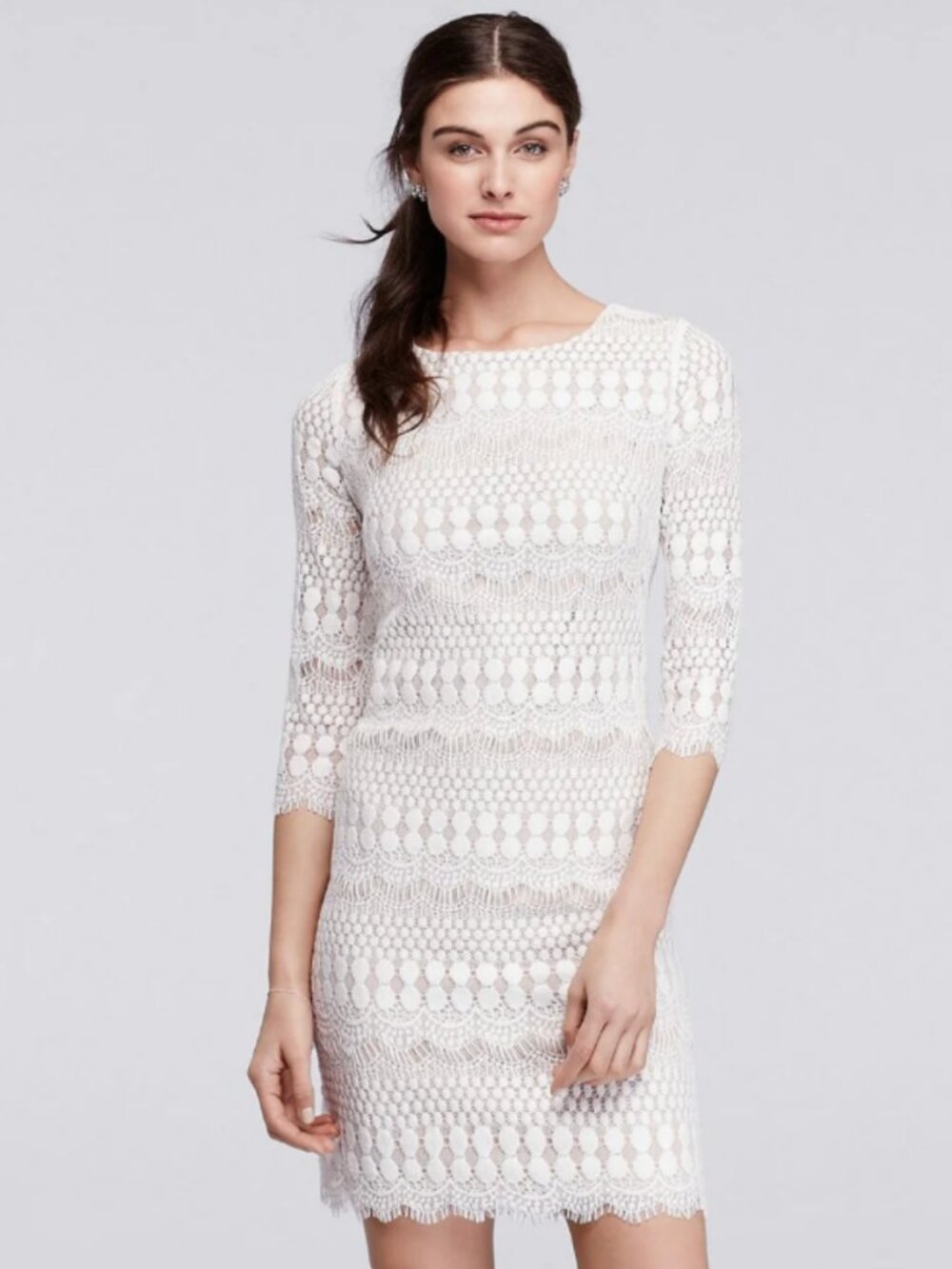 Jessica Howard White Lace Sheath Dress Romantic Bridal Feminine Boho Wedding
